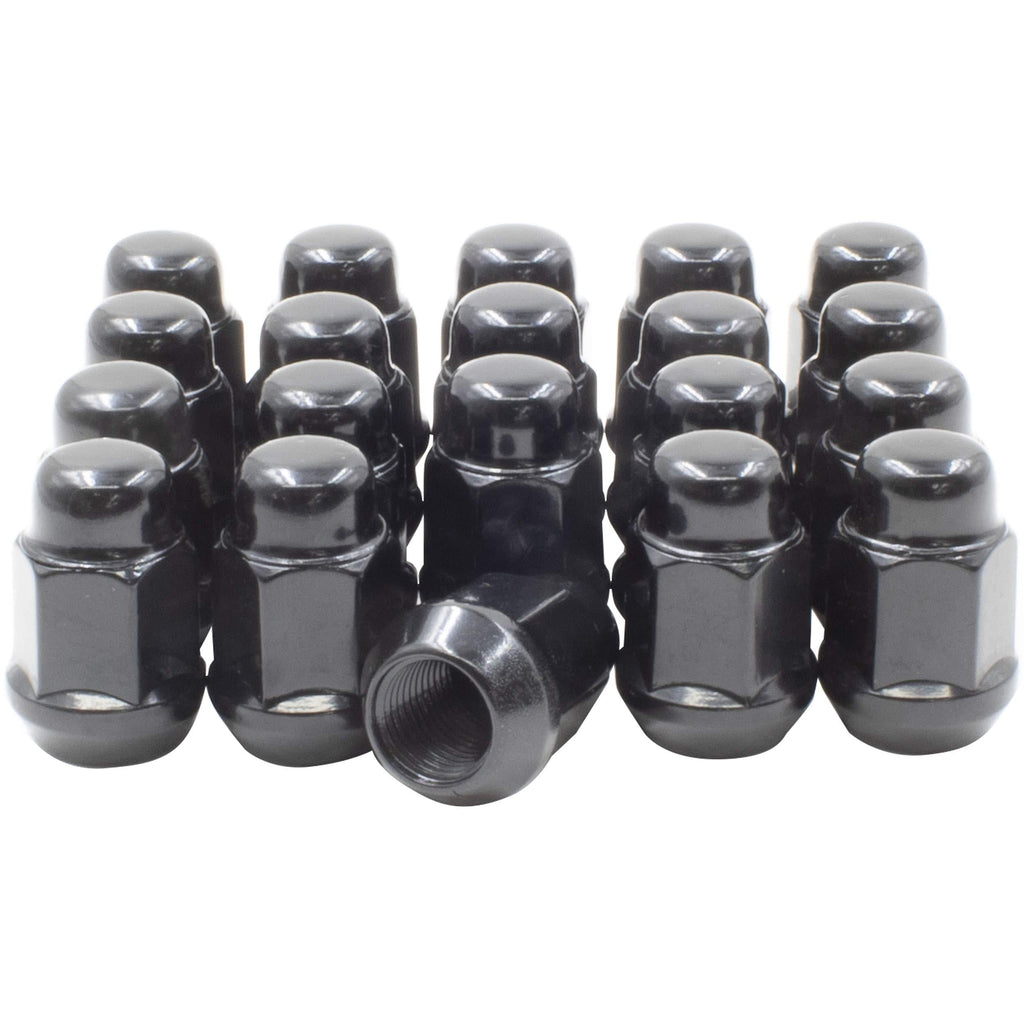 Set of 20 Lug Nut 1/2-20 Thread Closed End Bulge Acorn Lug Nuts 1.38” Long - Cone Seat - 19mm (3/4”) Hex Wheel Lug Nut (Black) - LeoForward Australia