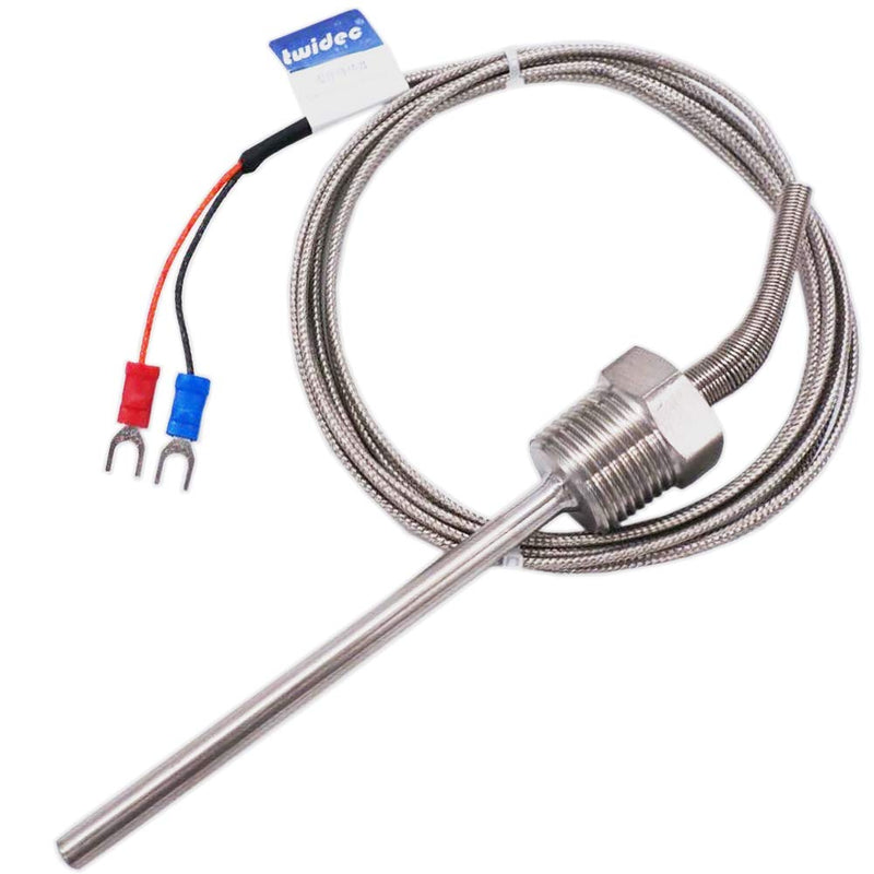  [AUSTRALIA] - Twidec/2M NPT 1/2"inch (6X100MM) Pipe Thread Temperature Sensor Probe Two Wire Temperature Controller (0~600℃) 304 Stainless Steel K Type Thermocouple MT-205-1/2 1/2" 6x100mm