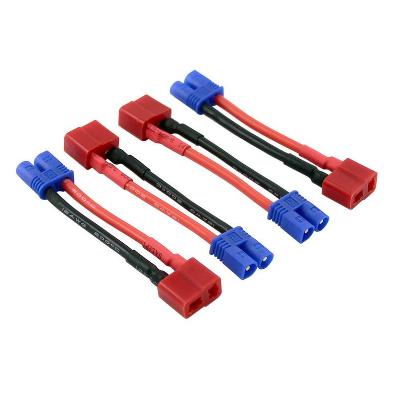  [AUSTRALIA] - OliRC 4pcs EC2 Male to T-Plug Deans Style Female Connector Adapter with 5cm 2in 16awg Wire(C36-4)