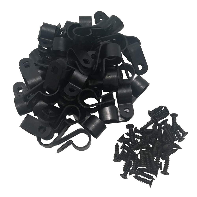  [AUSTRALIA] - Cable Clamp R-Type Cable Clip Wire Clamp 1/2" Nylon Screw Mounting Cord Fastener Clips with Screws for Wire Management - 50 Pcs Cable Clamps + 50 Pcs Screws 1/2 Inch