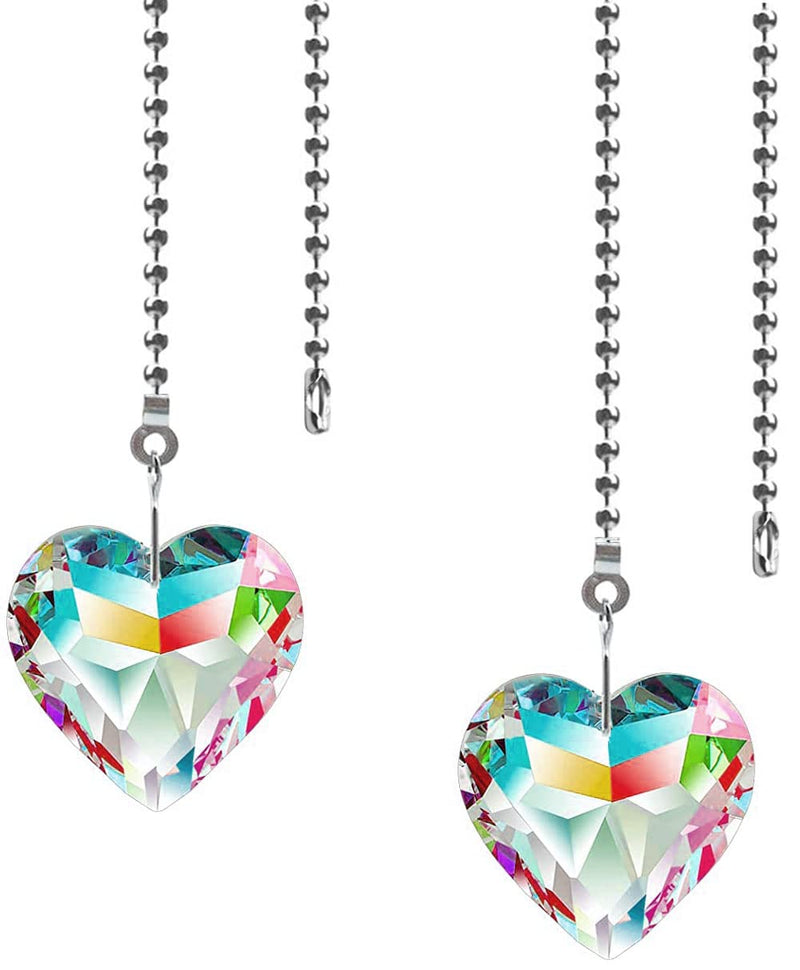  [AUSTRALIA] - Hyamass 2pcs Crystal Heart Prisms Pendant Ceiling Fan Pull Chain Extender with Ball Chain Connector (AB COLOR) Ab Color