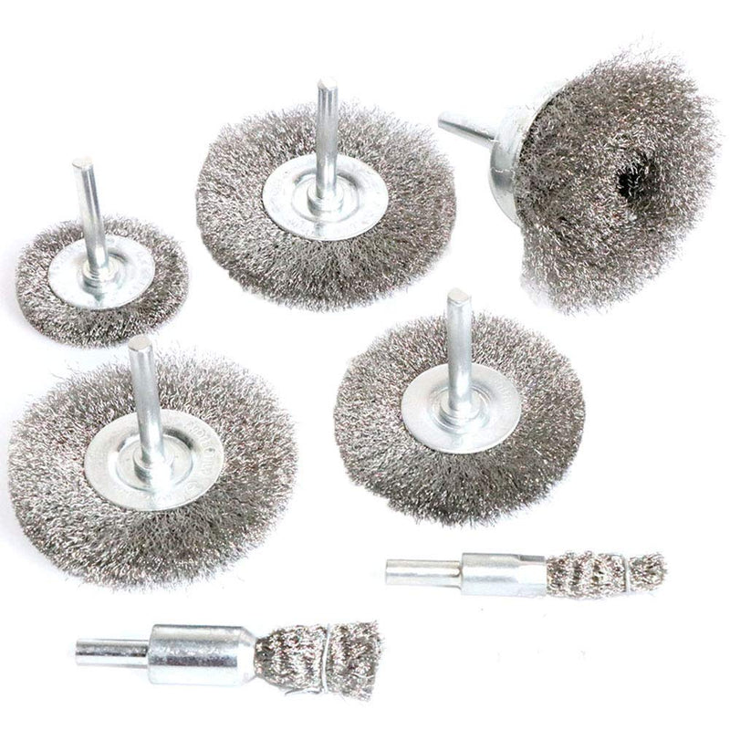  [AUSTRALIA] - FPPO Stainless Steel Wire Wheel Brush & Crimped Cup Brush Kit for Drill,Fine Wire Diameter 0.0059 Inch,for Rotary Tool with 1/4-Inch Shank,Removal of Rust,deburring,paint (7pcs)