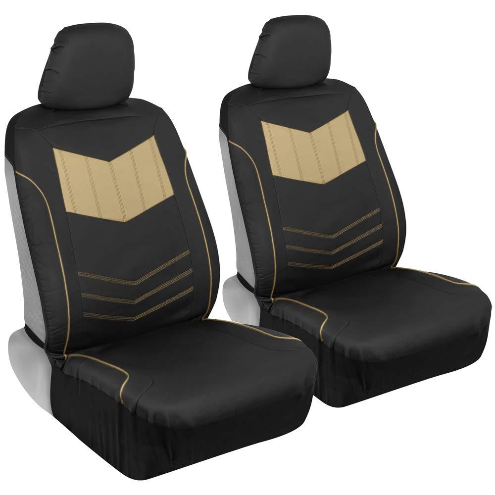  [AUSTRALIA] - Motor Trend M304 Beige Sport Faux Leather Car Seat Covers, Front – Stylish Two-Tone Design, Easy to Install, Universal Fit for Auto Truck Van and SUV