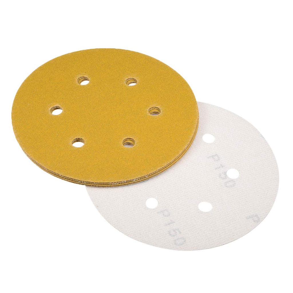  [AUSTRALIA] - uxcell 6" 6 Hole Hook and Loop Sanding Discs 150 Grit Aluminum Oxide Sandpaper for Random Orbit Sander Wood Metal Wet and Dry Polishing Gold 5pcs