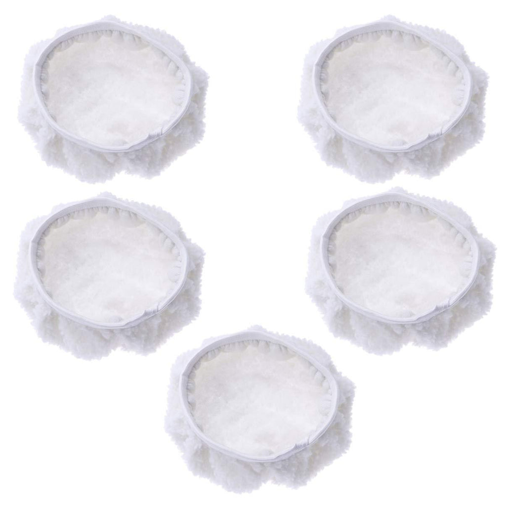  [AUSTRALIA] - Vosarea 5PCS Car Polishing Waxing Lambswool Bonnets Pads - 5-6 inch (White)