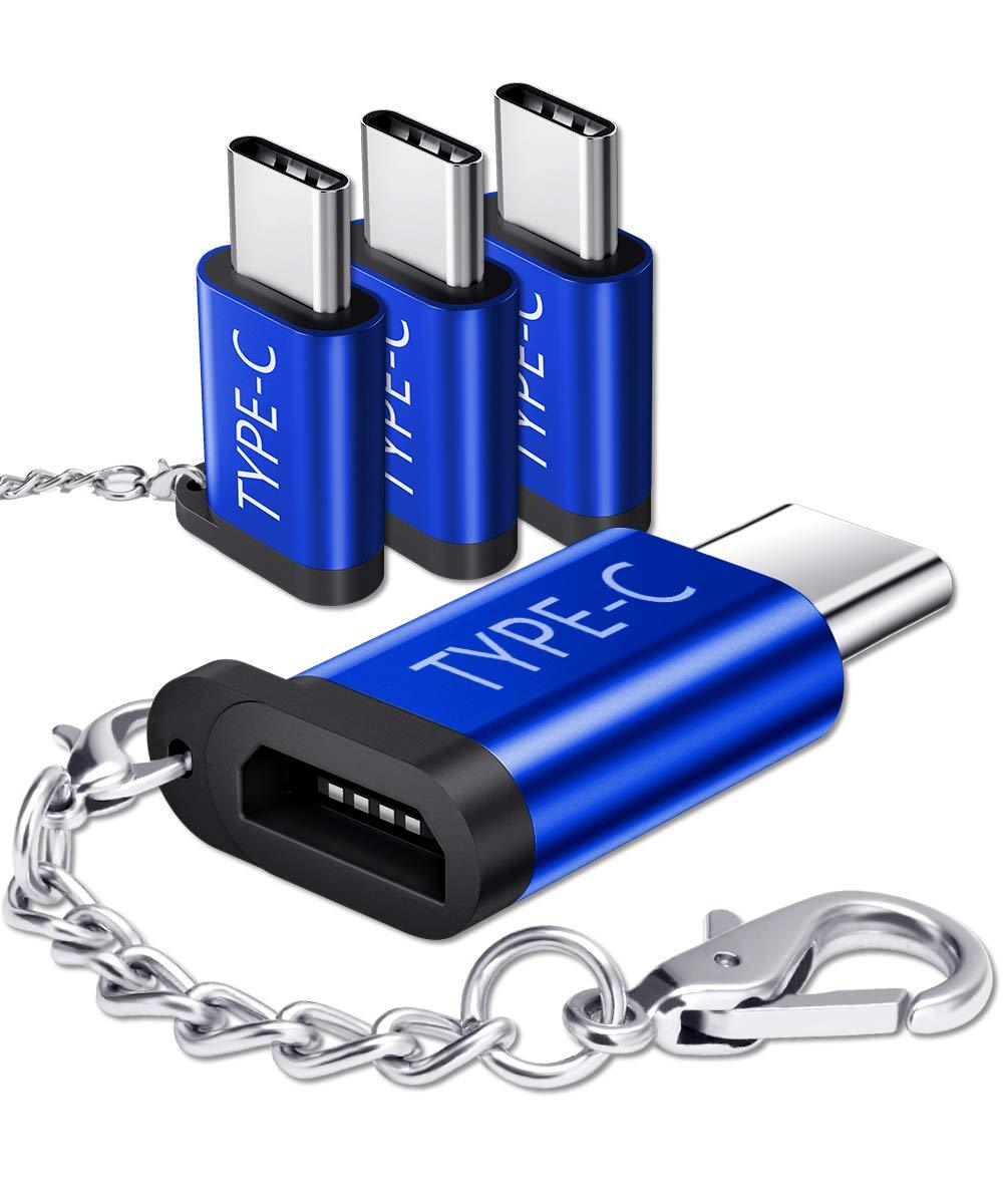Micro USB(Female) to USB C Adapter 4-Pack, JSAUX Aluminum USB Type C Adapter with Keychain Fast Charging Compatible with Samsung Galaxy S10 S9 S8 Plus Note 9 8,LG V30 G5 G6, Moto Z Z2,and More(Blue) Blue*4 pack - LeoForward Australia