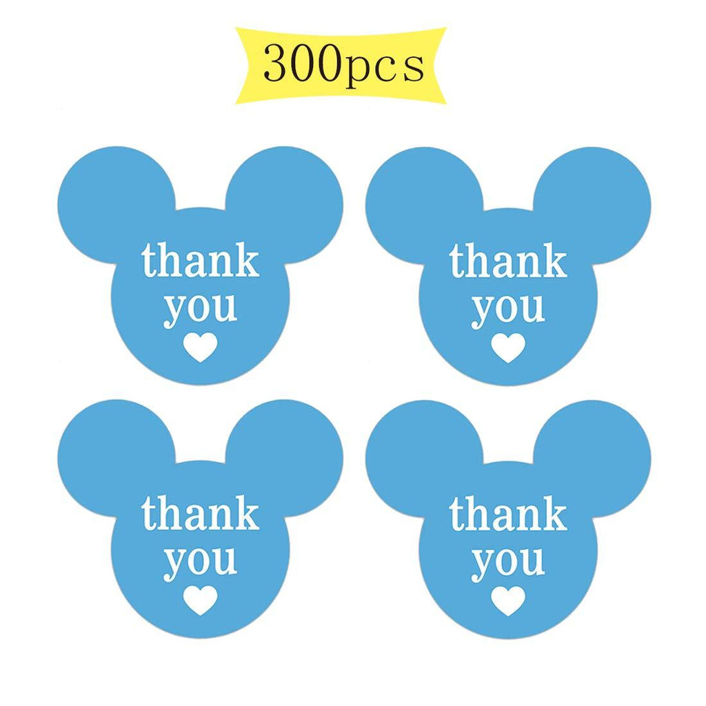 2.25'' x 2'' Mickey Mouse Stickers, Mickey/Minnie Thank You Stickers, Mickey Inspired Mouse Ear Labels Thank You Labels with Heart for Decorations, Parties, Envelope Seals, Gift Tags, 300 Labels/Pack Blue - LeoForward Australia