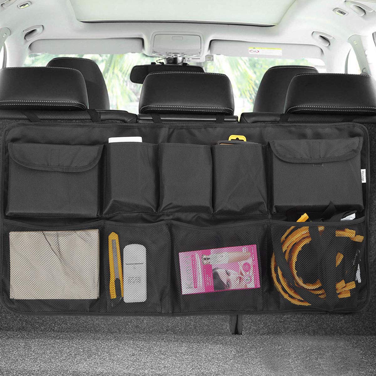 Car Backseat Trunk Organizer, Auto Hanging Back Seat Storage, Car Cargo Trunk  Storage Organizer Bag for Truck, SUV, Van with Adjustable Straps