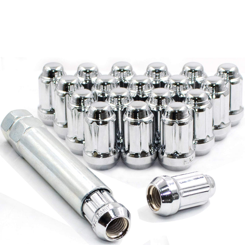 Wheel Accessories Parts Set of 20 1.38" Long Car Lug Nut Closed End Bulge Acorn Spline Lug Nuts Cone Seat Locking with Key (M12 x 1.50, Chrome) M12 x 1.50 - LeoForward Australia