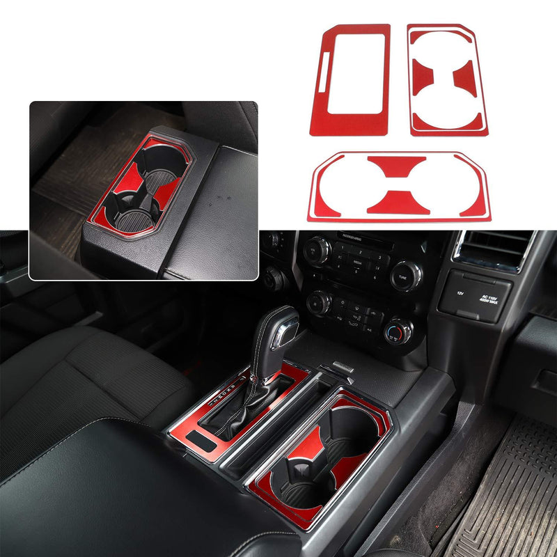  [AUSTRALIA] - Car Interior Gear Shift Panel & Cup Holder Frame Trim Cover for Ford F150 2016 2017 2018 (Red) Gear & Cup Holder Trim Set-Red