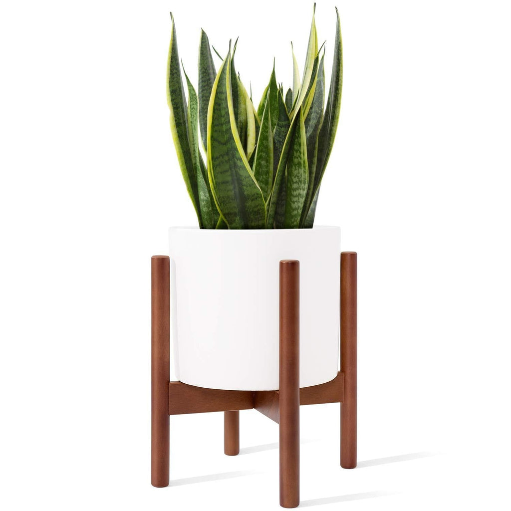 Mkono Plant Stand Mid Century Wood Flower Pot Holder (Plant Pot NOT Included) Modern Potted Stand Indoor Display Rack Rustic Decor, Up to 8 Inch Planter, Brown - LeoForward Australia