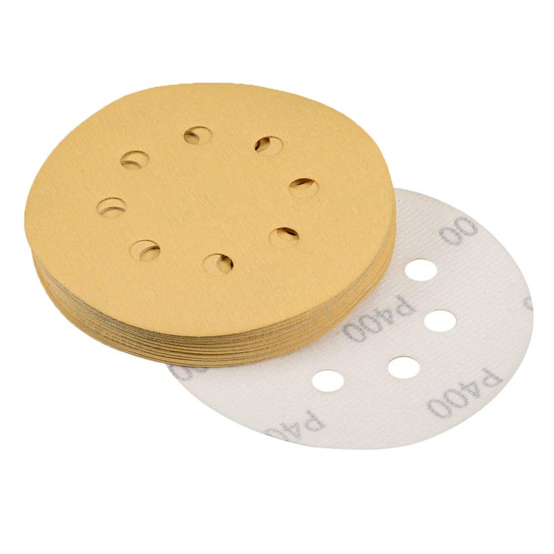  [AUSTRALIA] - uxcell 5" 8 Hole Hook and Loop Sanding Discs 400 Grit Aluminum Oxide Sandpaper for Random Orbit Sander Wood Metal Wet and Dry Polishing Gold 15pcs