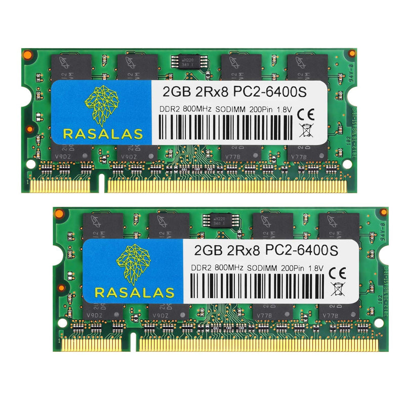  [AUSTRALIA] - Rasalas DDR2 PC2-6400 DDR2 800 Sodimm DDR2 4GB Kit (2x2GB) PC2 6400S 2RX8 1.8V CL6 RAM Memory Modules for Laptop Computer PC2 6400 4GB Kit (2GBx2) Sodimm Green