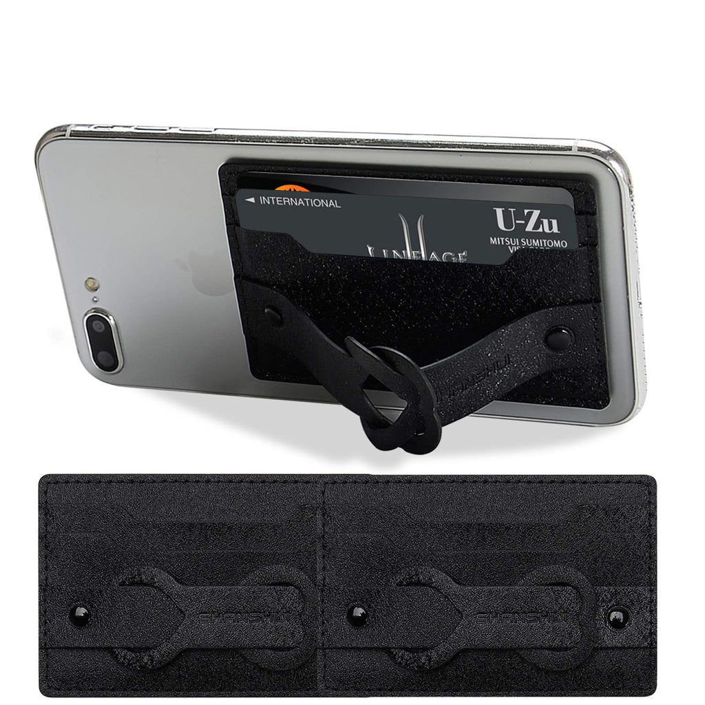  [AUSTRALIA] - Card Holder for Back of Phone, SHANSHUI Nano Magic Gel Pad PU Credit Card Business Card & ID Kickstand Pouch Pocket Stick on Wallet Compatible with iPhone,Android and All Smartphones (Black / 2pcs) BlackBlack(2pcs)