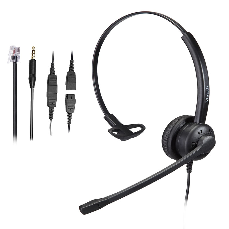  [AUSTRALIA] - MAIRDI Phone Headset with Noise Canceling Microphone, Call Center Office Headset with RJ9 Jack & 3.5mm Connector for Landline Deskphone Cell Phone PC Laptop, Telephone Headset Work for Polycom Monaural