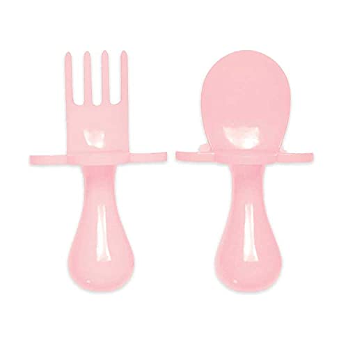 grabease First Self Feed Baby Utensils with a to-Go Case - Anti-Choke, BPA-Free Baby Spoon and Fork Toddler Utensils - Toddler Silverware for Baby Led Weaning Ages 6 Months+, Blush - LeoForward Australia