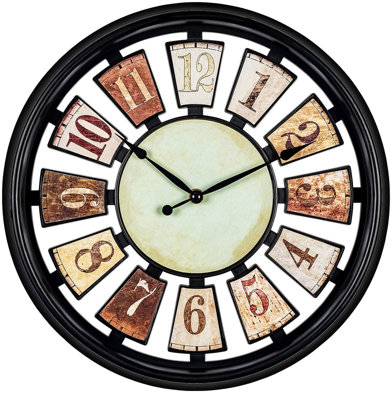  [AUSTRALIA] - Bernhard Products Decorative Wall Clock Tuscan Style 14 Inch Silent Non-Ticking with Floating Number Panels Colorful Design for Home Kitchen Living Room Bedroom & Dining Room