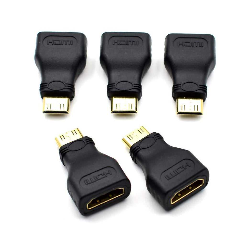 5 Pack Mini HDMI Adapter Gold Plated Mini HDMIi Male to HDMI Female High Speed HDMI Type C to Type A Compatible for Raspberry Pi Zero, Camera, Camcorder, DSLR, Tablet, Video Card - LeoForward Australia