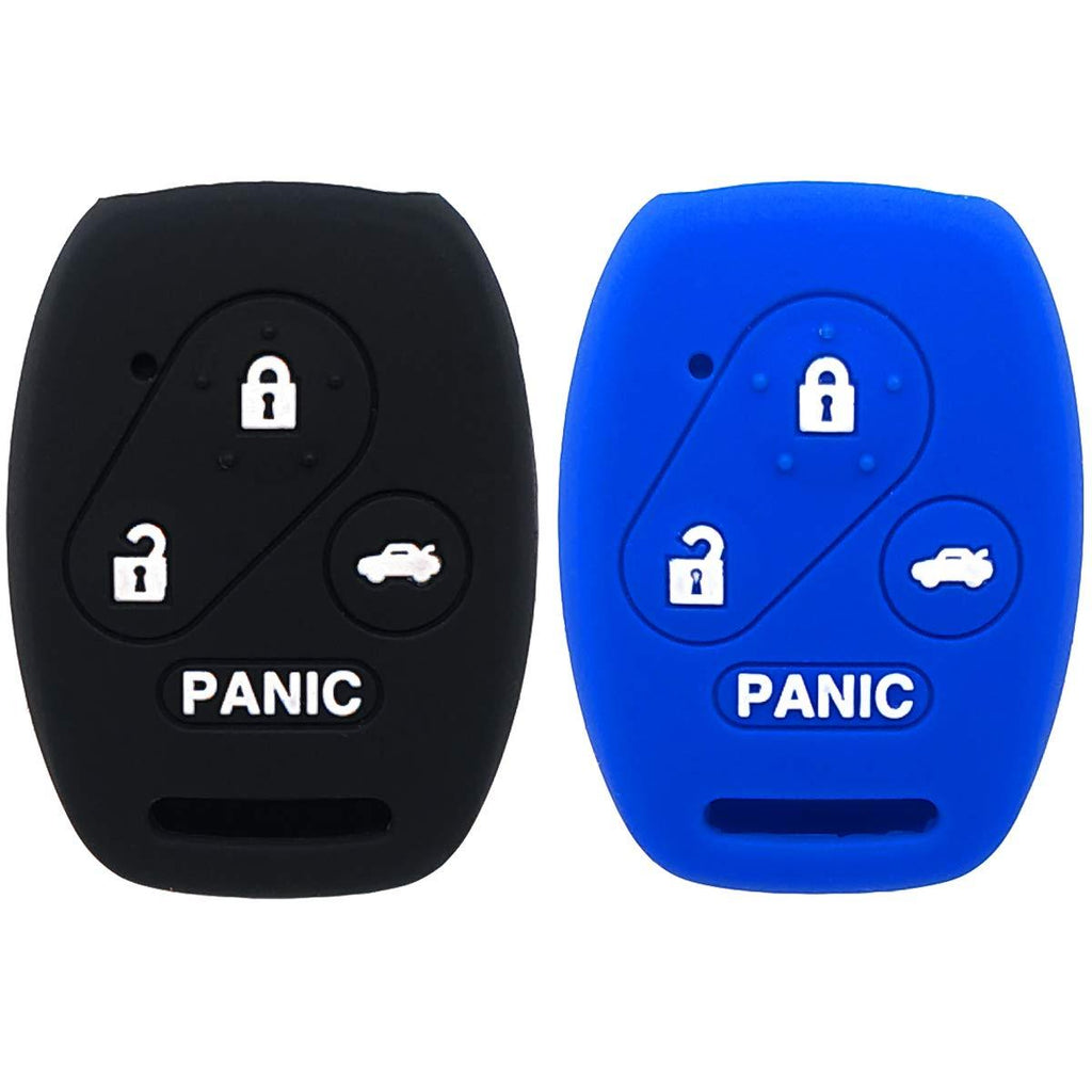  [AUSTRALIA] - 2Pcs WERFDSR Sillicone key fob Skin key Cover Keyless Entry Remote Case Protector Shell for Honda Accord Civic CRV EX SE Element Pilot 4 button smart remote black blue blue black