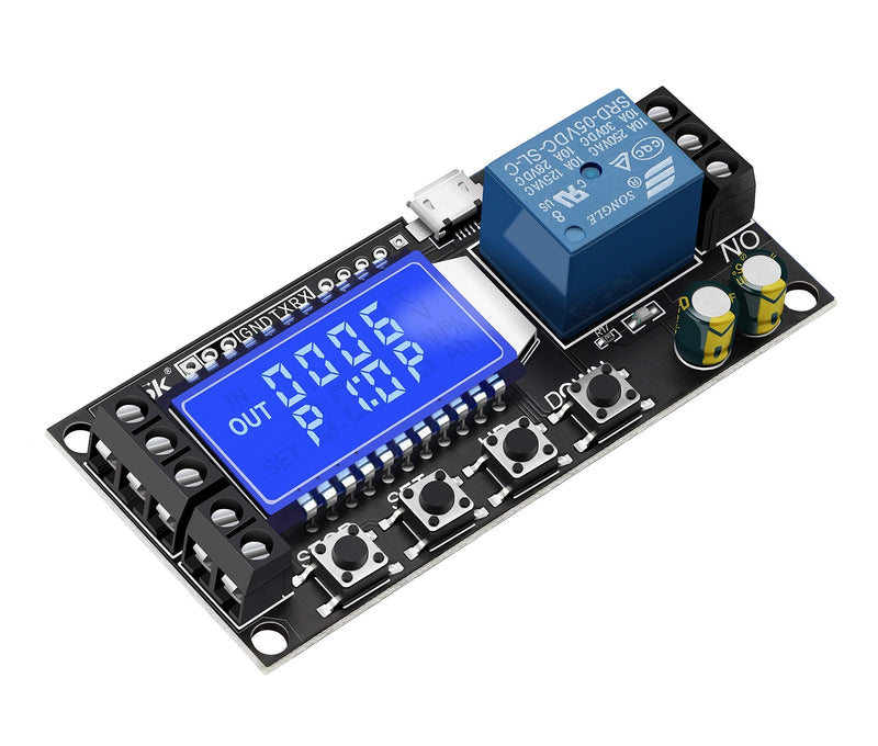  [AUSTRALIA] - DROK Time Delay Relay, Timer Delay Controller Module DC 5V 12V 24V Delay-Off Cycle Timer 0.01s-9999mins Adjustable Trigger Delay Switch Control Relay Board with LCD Display Support Micro USB 5V Input Black