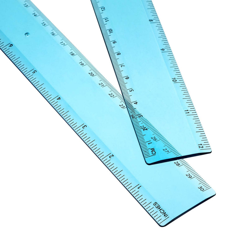  [AUSTRALIA] - 2 Pack Plastic Ruler Straight Ruler Plastic Measuring Tool for Student School Office (Blue, 12 Inch)