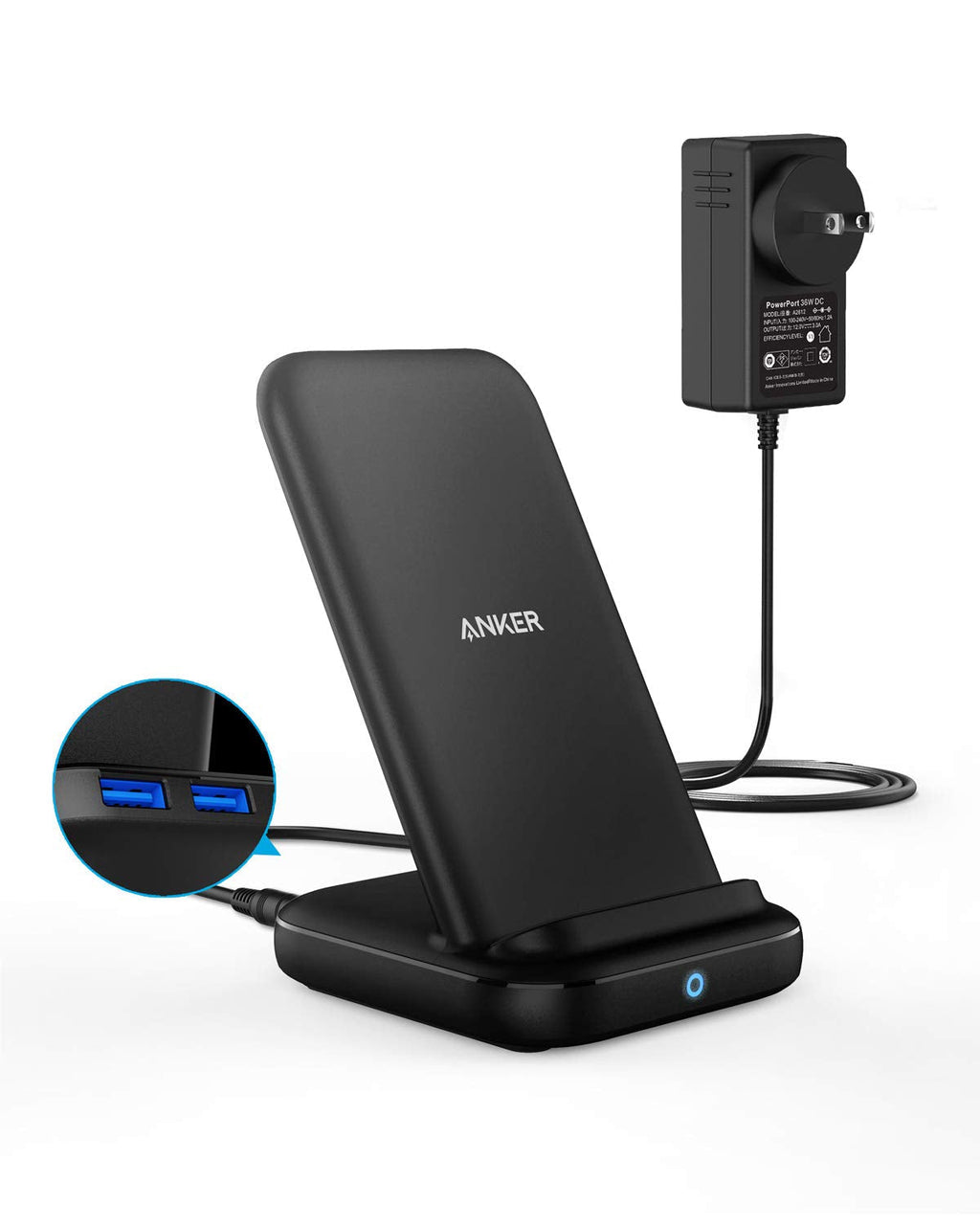  [AUSTRALIA] - Anker 3-in-1 Multi-Device Wireless Charging Station, PowerWave 10 Stand with 2 USB-A Ports, for iPhone SE, 11, 11 Pro, XS Max, XR, XS, X, 8, 8 Plus, Galaxy S20, S10, S9, S8, 36W Power Supply Included