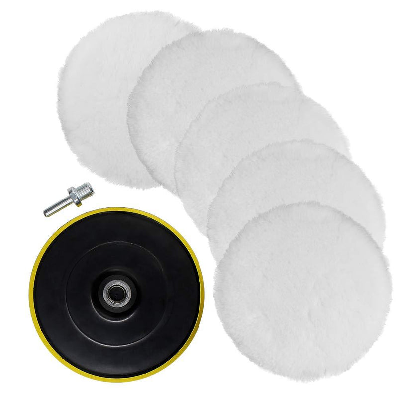  [AUSTRALIA] - TONGTU 7 Pcs 6 Inch Polishing Buffer Wool and Wheel Polishing Pad Woolen Polishing Waxing Pads Kits with M14 Drill Adapter