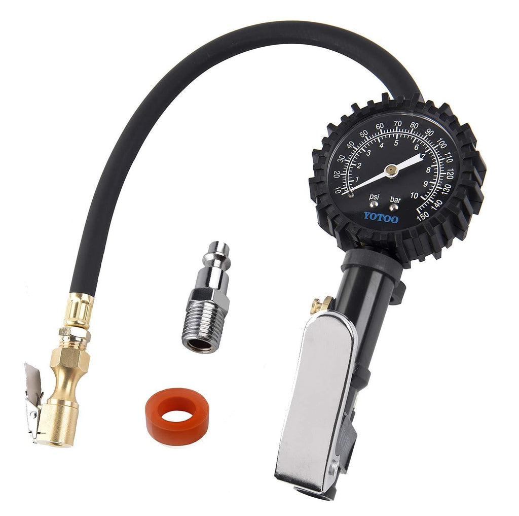 YOTOO Tire Inflator with Gauge, 150 PSI Heavy Duty Swivel Air Chuck, Large 3" Easy Read Glow Dial, Flexible Rubber Hose and 1/4" NPT Air Fitting - LeoForward Australia