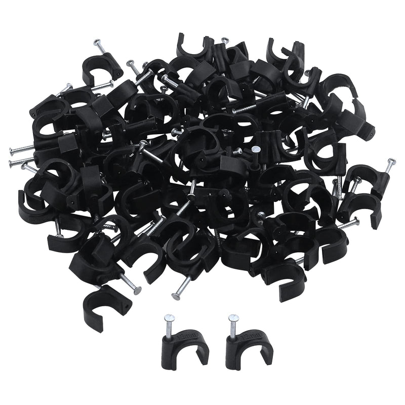 [AUSTRALIA] - Antrader 100 Pack Nail in Cable Clips, Black Ethernet Cable Strap Management Nails Clips 12mm for Cat6 Cable