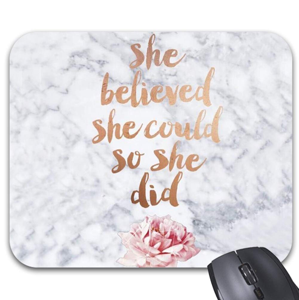 Quotes Marble Mouse Pads White Rose Gold Mouse Mat Stylish Office Accessories 9 x 7.5in - LeoForward Australia