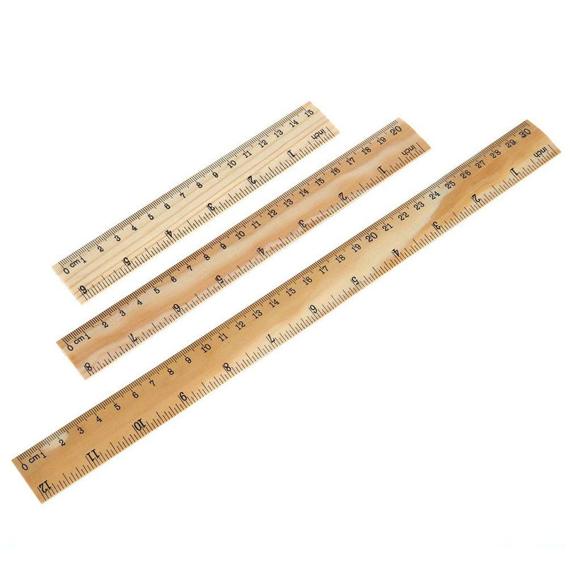  [AUSTRALIA] - RAYNAG Set of 3 Wooden Ruler 6/5/12 Inch Solid School Office Measuring Rulers Tool Kit with Conversion Table 6/8/12 Inch