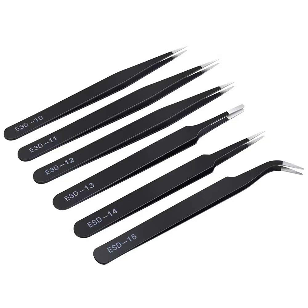  [AUSTRALIA] - 6PCS Precision Tweezers Set, Upgraded Anti-Static Stainless Steel Curved of Tweezers, for Electronics, Laboratory Work, Jewelry-Making, Craft, Soldering, etc, by kaverme.