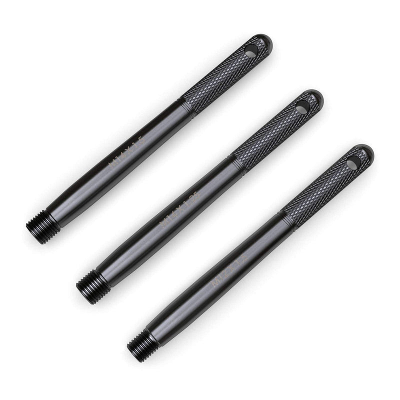 Black Wheel Hangers Alignment Pin Guide Tools - 12x1.5, 14x1.5, 14x1.25 (one of each, eliminates guesswork) Compatible with all European Vehicles - Steel, 160mm Length - Pack of 3 - LeoForward Australia