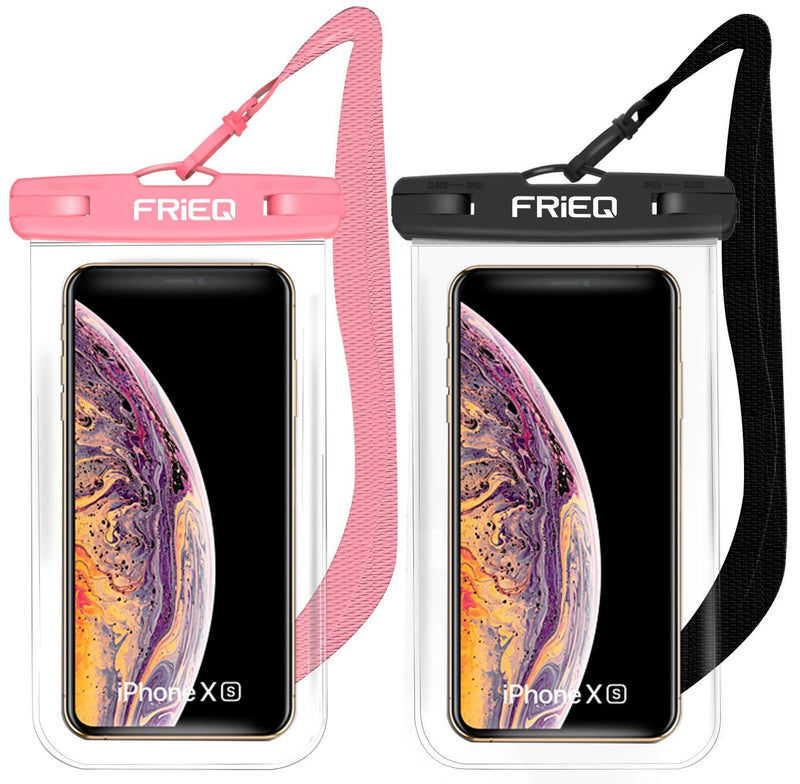  [AUSTRALIA] - Waterproof Case 2 Pack for iPhone 13/13 Pro Max/12/12 Pro/SE/Xs Max/XR/8P/7 Galaxy up to 7" (Black and Pink)