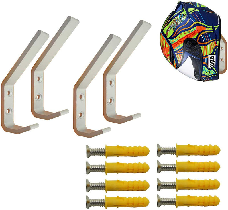  [AUSTRALIA] - Deloky 4 Pack Motorcycle Helmet Holder Hook -Jacket Bags Wall Mount Cloth Display Rack Hook with Mounting Screws (4pcs Hook+ 8pcs Screws)