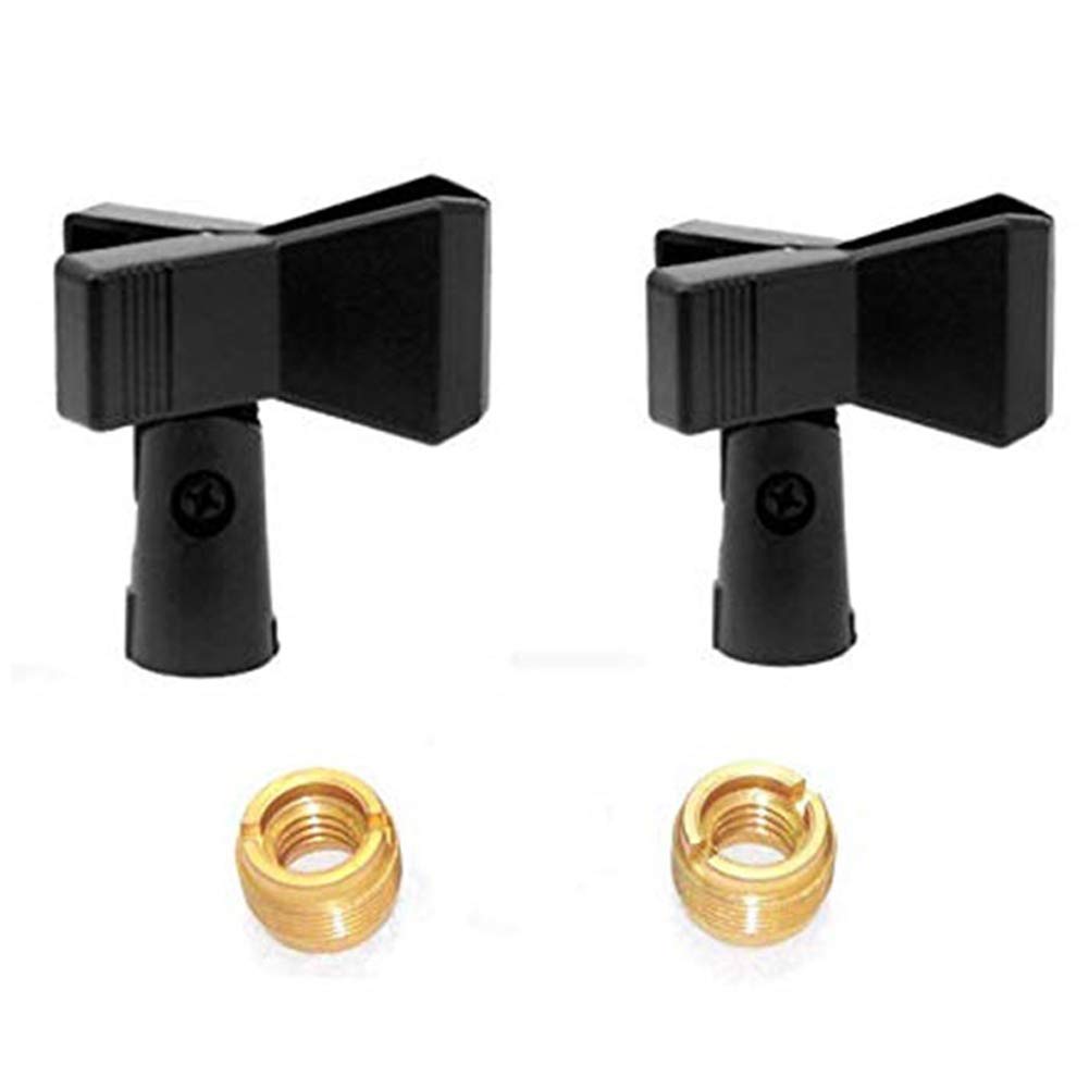  [AUSTRALIA] - Universal Microphone Clip Holder Stands with 5/8" Male to 3/8" Female Nut Adapters Butterfly Style Microphone Clip Holder for Handhold Microphone Black 2 Set