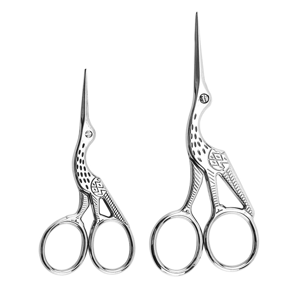  [AUSTRALIA] - Acronde 2PCS Vintage Stork Shape Sewing Scissors Stainless Steel Tailor Scissors Sharp Sewing Shears for Embroidery, Sewing, Craft, Art Work & Everyday Use (Silver)