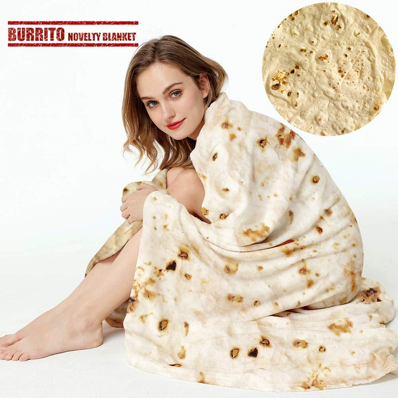  [AUSTRALIA] - Burrito Tortilla Wrap Blanket, LetsFunny Burrito Wrap Novelty Blanket Tortilla Towel for Adults/Kids, Giant Round Beach Towel/Throw Blanket/Picnic Blanket (60in) Yellow 60in