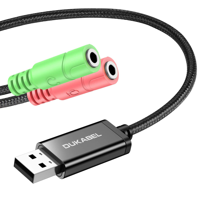  [AUSTRALIA] - USB Audio Adapter, DuKabel USB to 3.5mm Jack TRS AUX Adapter for Built-in Chip USB Sound Card for Headset with Separate Plug TRS 3 Pole Microphones [Metal Housing & Durable Braided / 9.8inch] 9.8 inch / 25 cm
