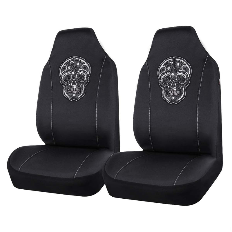  [AUSTRALIA] - CAR PASS Skull Design Universal Fit Two Front Seat Covers, Airbag Compatible,Elegant Black and White (2PCS) 2PCS