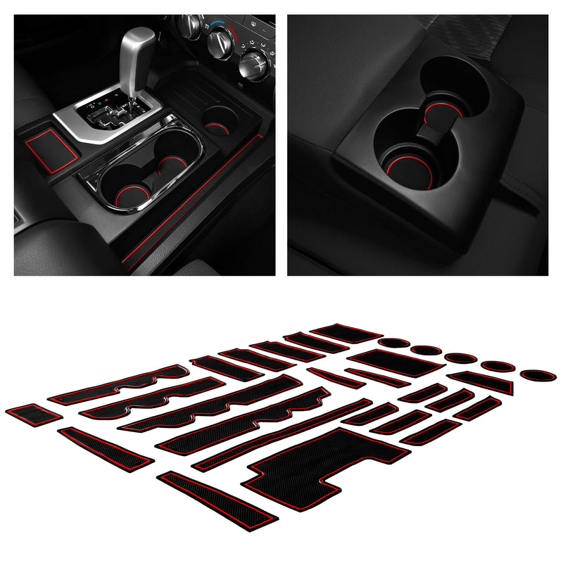  [AUSTRALIA] - CupHolderHero for Toyota Tundra 2014-2020 Custom Liner Accessories – Premium Cup Holder, Console, and Door Pocket Inserts 29-pc Set (Bucket Seat) (Red Trim) Bucket Seats (SEATING FOR 5) Red Trim