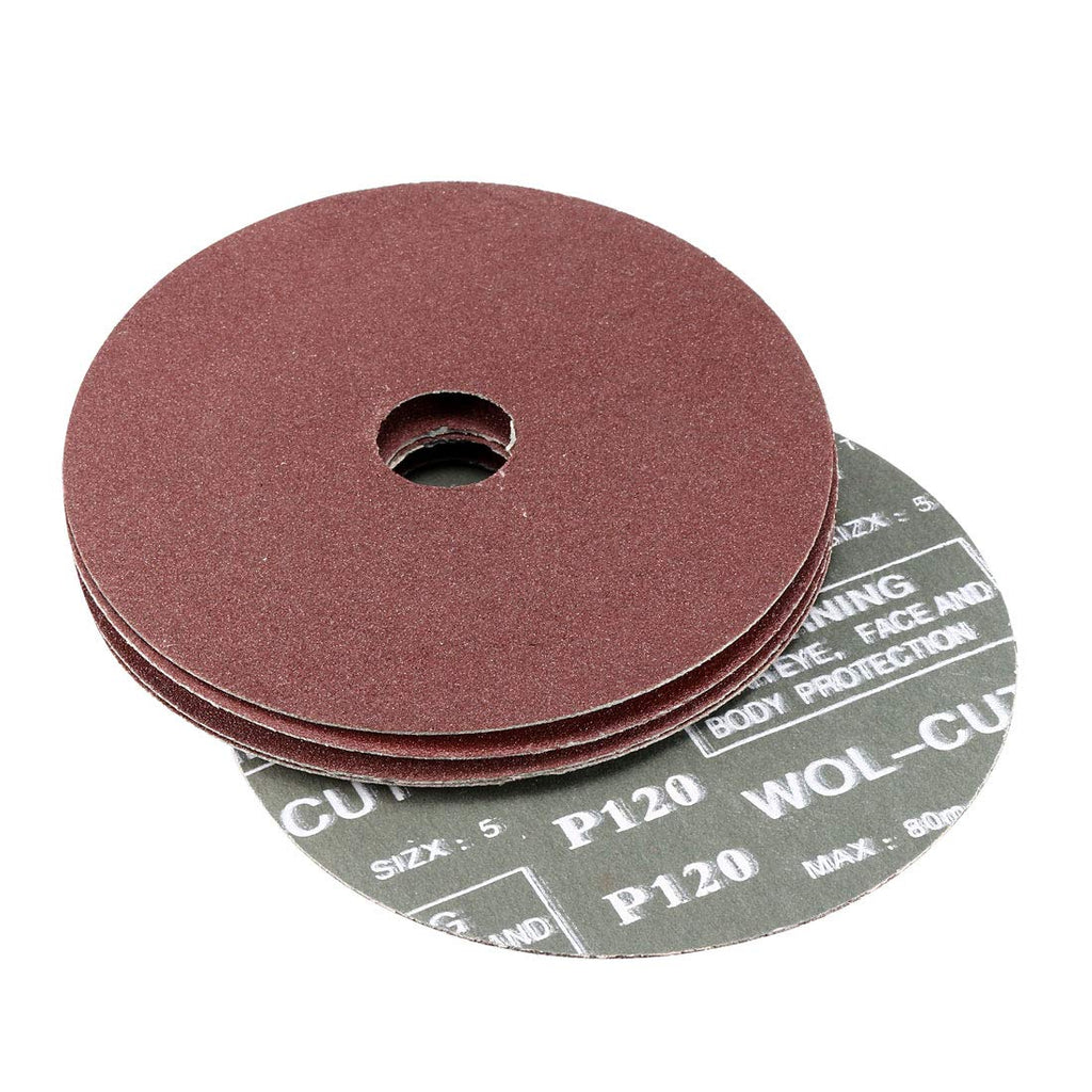  [AUSTRALIA] - uxcell 5-Inch x 7/8-Inch Aluminum Oxide Resin Fiber Discs, Center Hole 120 Grit Sanding Grinding Discs, 10 Pack