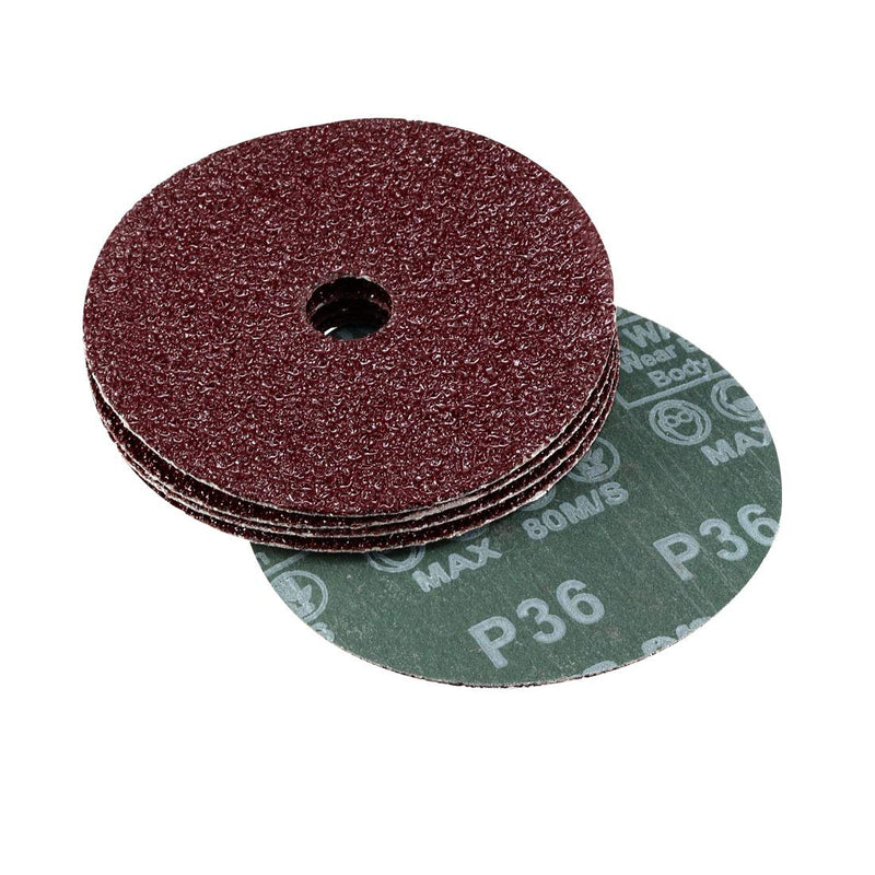  [AUSTRALIA] - uxcell 4-Inch x 5/8-Inch Aluminum Oxide Resin Fiber Discs, Center Hole 36 Grit Sanding Grinding Discs, 5 Pack