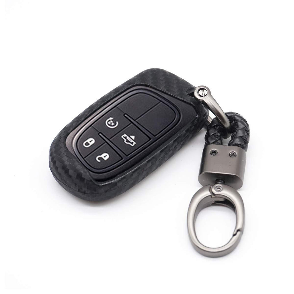  [AUSTRALIA] - Royalfox 3 4 5 Buttons Silicone Carbon Fiber Smart Key Fob case Cover for Jeep Cherokee Compass Renegade Grand Cherokee, Dodge Charger Challenger Dart Journey Durango Grand Caravan RAM (Carbon Fiber)