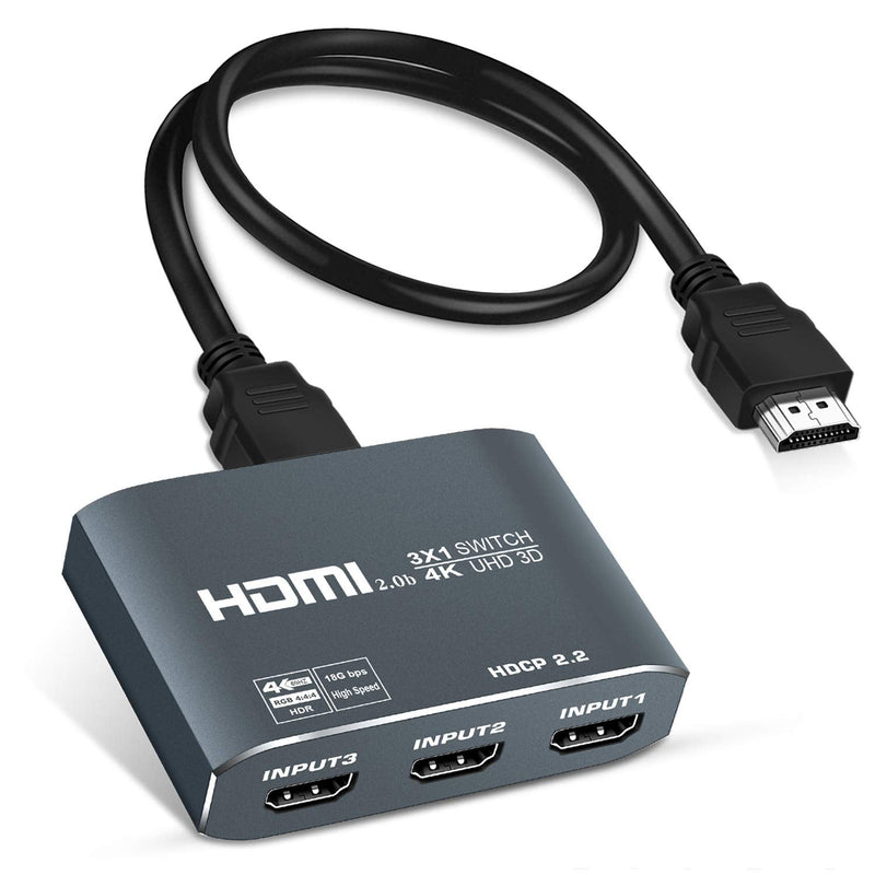  [AUSTRALIA] - 4K@60Hz HDMI Switch 3 in 1 Out Aluminum Alloy【with 4FT HDMI 2.0 Cable】, avedio links 3x1 HDMI Multi Port Switch, 3 Way HDMI Selector Switcher Support HDCP 2.2, HDR 10, for Fire TV Stick, PS5, PS4