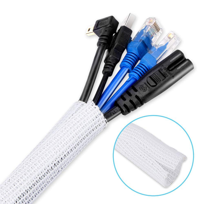  [AUSTRALIA] - 6.6ft - 2/3 inch White Cable Sleeve Cover, AGPTEK Cord Protector Management Wire Loom Tubing Cable Sleeve Split Sleeving for Desk PC TV Computer Cable Protect Cat from Chewing Cord, White 6.6ft - 2/3''