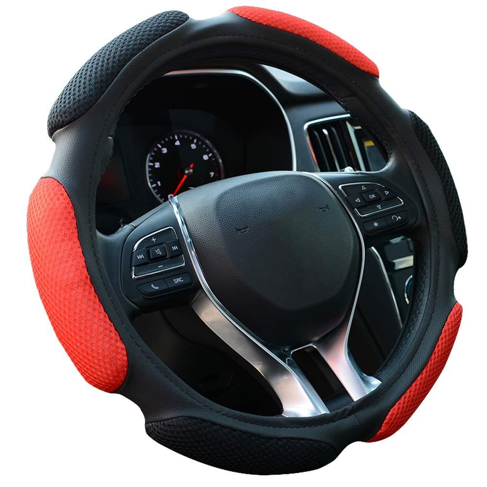  [AUSTRALIA] - FHQSX Auto Steering Wheel Cover Soft Hand Pad Cushion Slip-on Universal Fit 15'' / 38 cm (Black&red) black&red