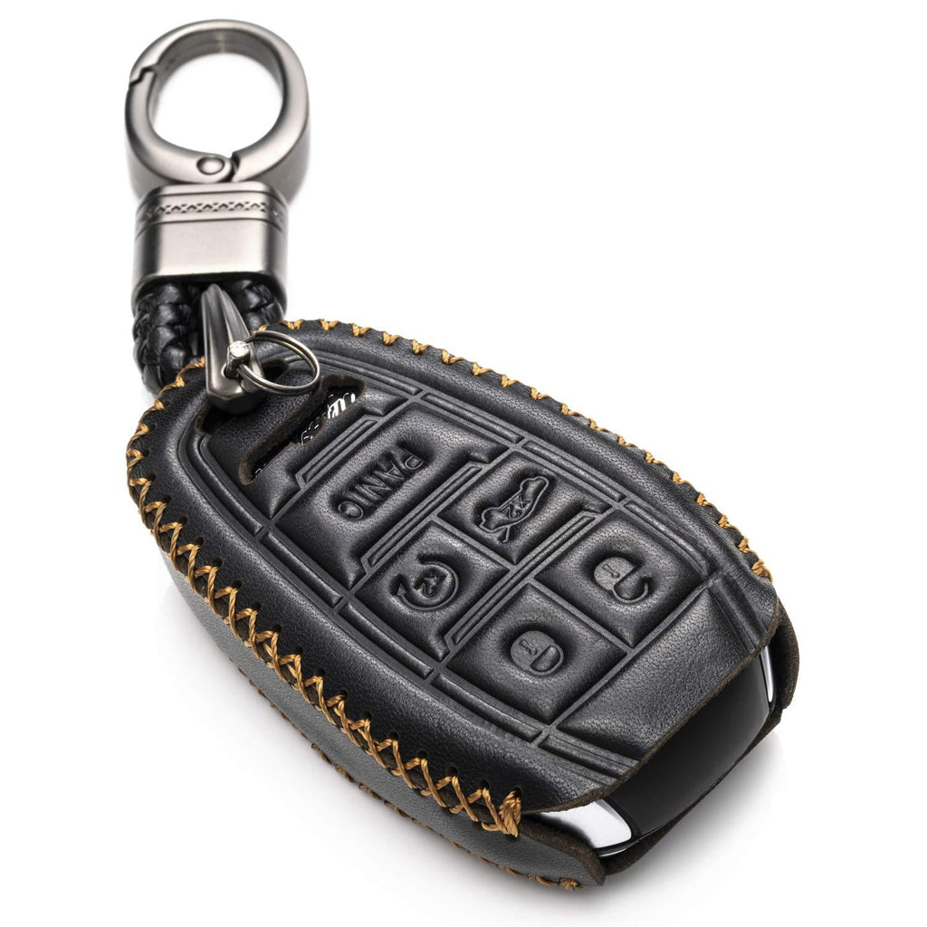 Vitodeco Genuine Leather Smart Key Fob Case Protector with Key Chain for 2017 - 2021 Alfa Romeo GIULIA, STELVIO, 4C SPIDER (5-Button, Black) 5-Button - LeoForward Australia