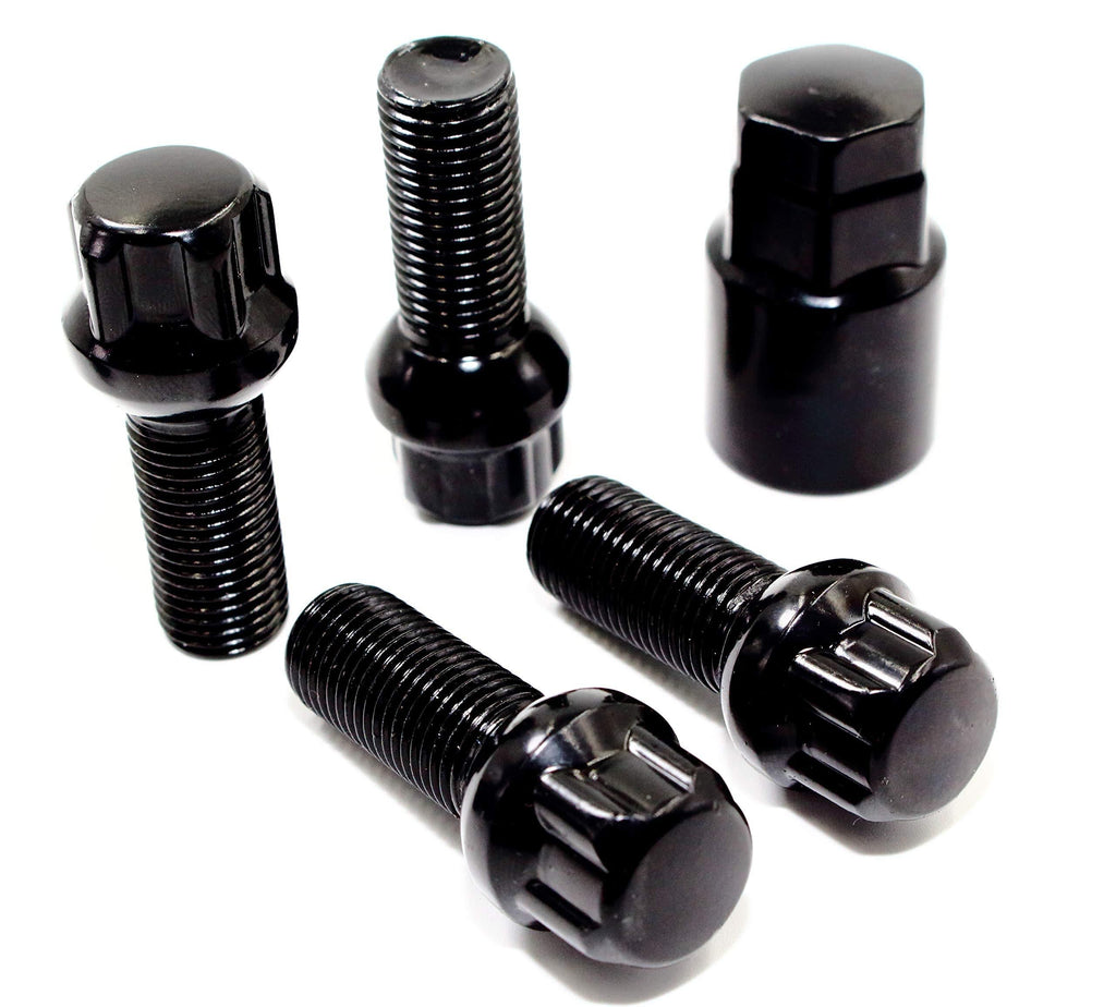 Set of 4 Veritek 14x1.5mm 2.10 Inch 28mm Shank Length 19mm 21mm Key Hex R12 OE Black Ball Seat Wheel Bolt Locks for Mercedes Audi VW Factory Wheels - LeoForward Australia