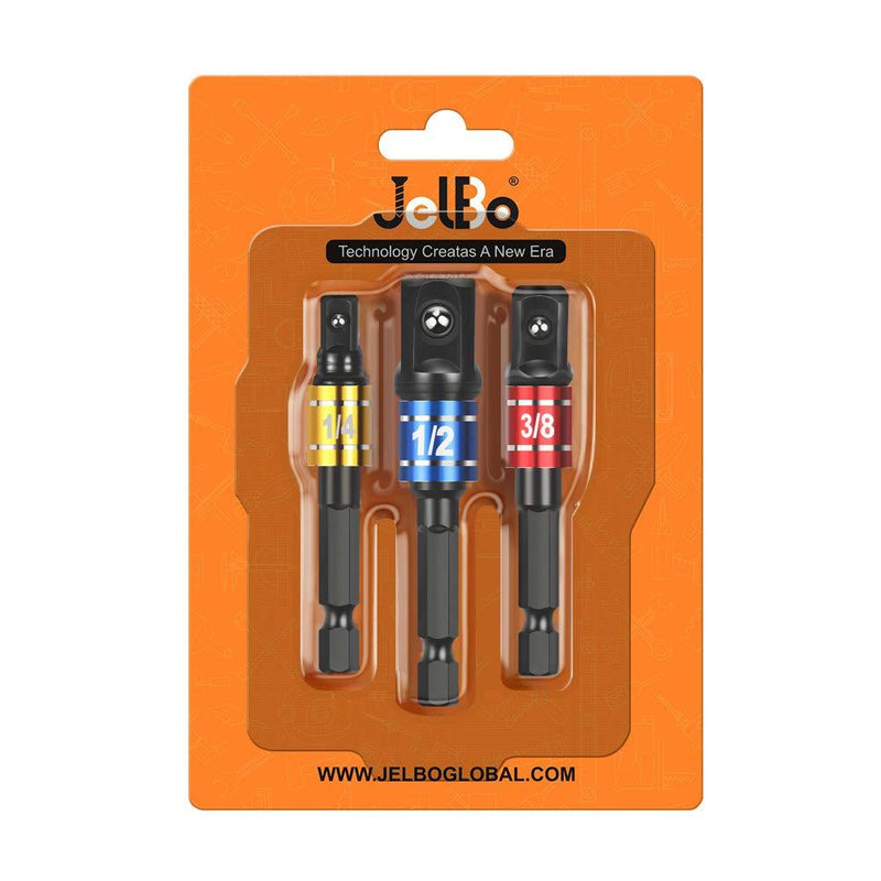  [AUSTRALIA] - JelBo Impact Driver Socket Adapter Set, CR-V Hex Shank Square Drive Sockets Adapter, 1/4" Power Drill Extension Bits(3Pcs/Set: 1/4", 3/8", 1/2") Black